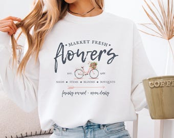 Market Fresh Flowers Vintage Bicycle Spring Gildan Sweatshirt, Mother's Day Gift