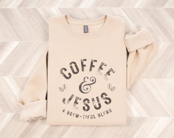 Coffee & Jesus A Brewtiful Pair Christian Pun Coffee Lover Cotton Heritage Premium Sweatshirt