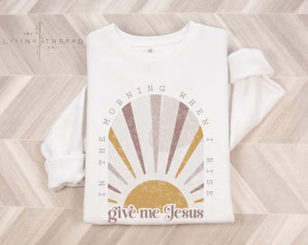 In the Morning Give Me Jesus Boho Christian Worship Lyric Unisex Premium Cotton Heritage Crewneck Sweatshirt, Gift For Christian Woman