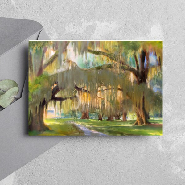 Cartes de vœux (lot de 5) « A Break from Reality » - Paysage de la Louisiane - Amoureux du jardin - Majestic Oaks & Spanish Moss - Inside BLANK