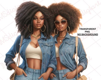 Stunning Black Woman clipart | Black Woman PNG| African American Fashion Twins | Black Women |  Planners | Journals | Mugs | Bookcovers