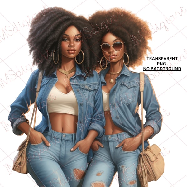 Stunning Black Woman clipart | Black Woman PNG| African American Fashion Twins | Black Women |  Planners | Journals | Mugs | Bookcovers