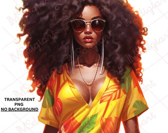 Svart kvinna Fashionista Clipart | Afrokvinna PNG (Kommersiellt bruk)
