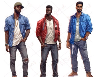 Handsome Black Men clipart | Denim Men PNG| Husband clipart | Boyfriend PNG | Male PNG | Book Cover | Personal and Commercial Use