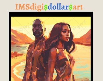 African American couple Clipart | Beautiful Black Couple PNG | Book Cover | Wall Art | Journal | Greeting Card | Personal and Commercial Use