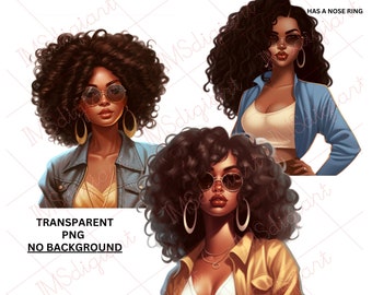 Svart kvinna Clipart | Afromode PNG, Jeansjackor (digital nedladdning)