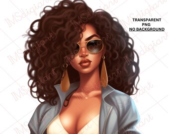 Afro Girl Denim clipart PNG | Cute girl fashionista wearing shades clipart| Planners | Journals | Phone Cases | Personal and Commercial Use
