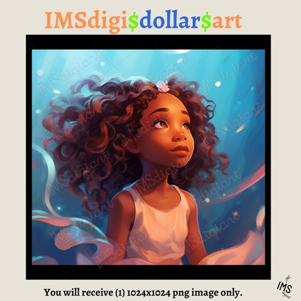 Black Mermaid Clipart | Brown Girl Mermaid PNG | Little Mermaid | Book Cover | Wall Art | Journal | Sublimation| Personal and Commercial Use