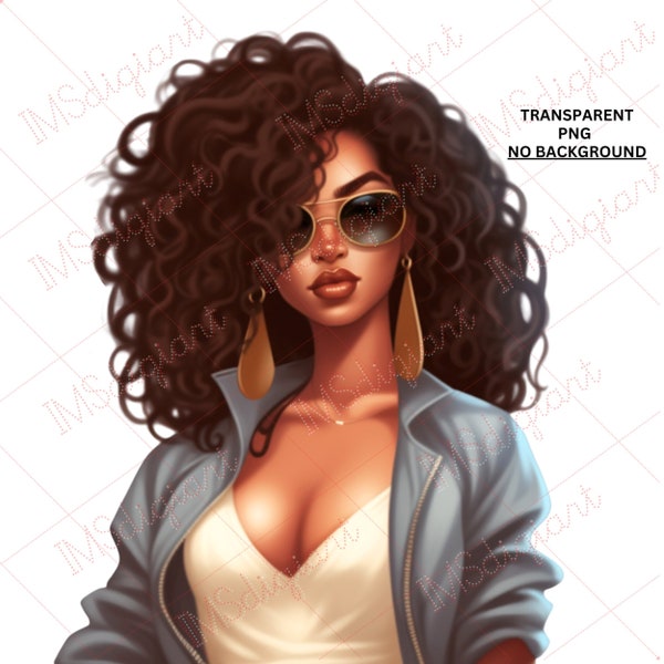 Afro Girl Denim clipart PNG | Cute girl fashionista wearing shades clipart| Planners | Journals | Phone Cases | Personal and Commercial Use