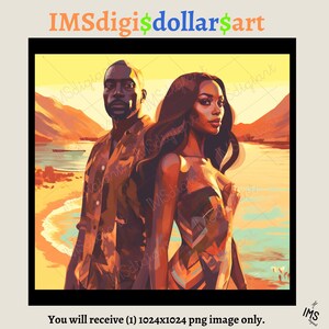 Clipart de pareja afroamericana / Hermosa pareja negra PNG / Portada de libro / Arte de pared / Diario / Tarjeta de felicitación / Uso personal y comercial