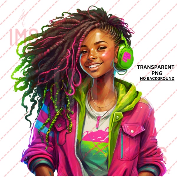 Black Girl Magic transparent PNG | Beautiful Black Teen with Locs| High Quality Digital Download | Personal and  Commercial Use