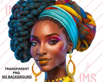 Zwarte vrouw clipart png | Portret Afrikaanse vrouw (digitale download)