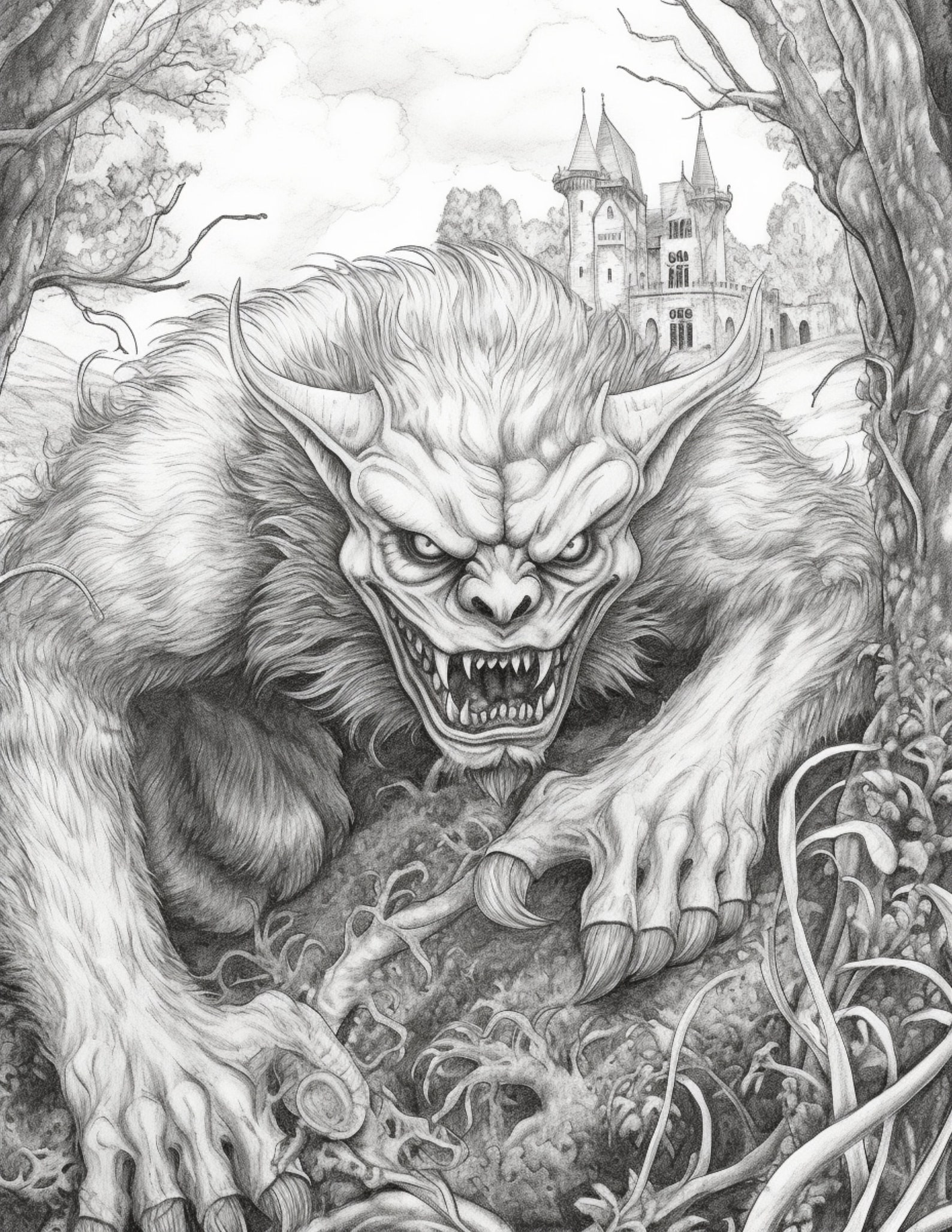 Cryptid Coloring Pages Horror Adult Digital Coloring Book Wendigo