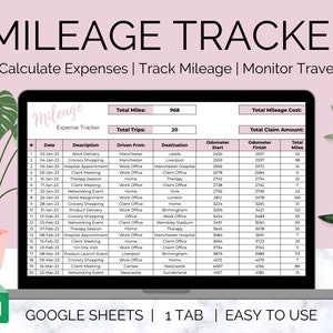 Mileage Expense Tracker, Mileage Log, Mileage Calculator, Mileage Tracker Spreadsheet, Mileage Tracking, Car Mileage Tracker Google Sheet
