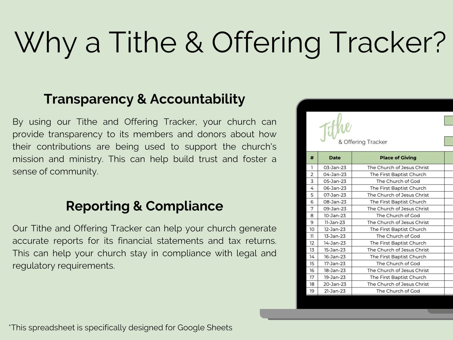 Tithe and offering tracker tithes spreadsheet tithe tracker church