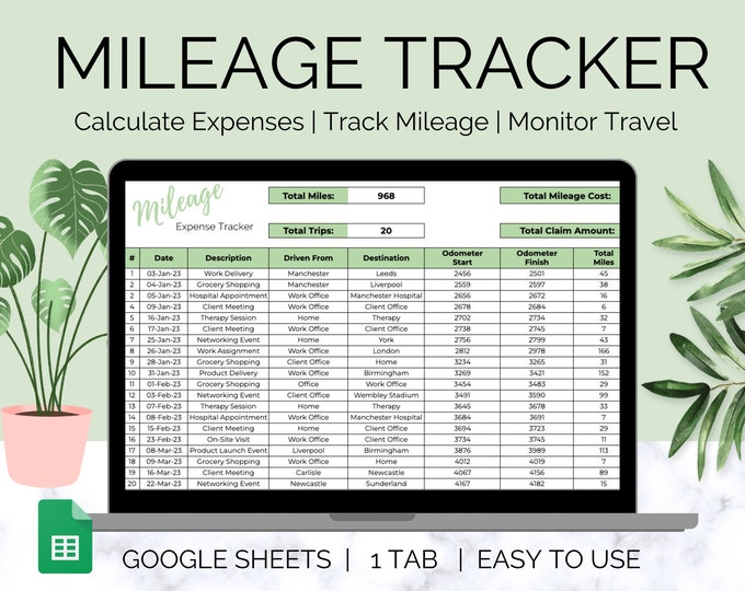 Fleet Vehicle Tracker Google Sheets Excel Mileage Log Business Expense ...