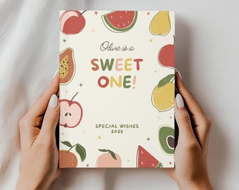 Sweet One First Birthday Guest Book Personalized Fruit Theme Party Keepsake, 1st Birthday Wishes Journal for Baby Girl or Boy