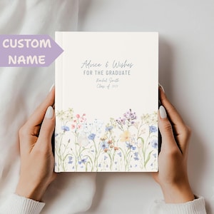 Carnet cartonné personnalisé pour l'obtention du diplôme floral mat, conseils floraux pour l'obtention du diplôme et signe de souhaits, livre d'or, cadeau de fête pour les diplômés
