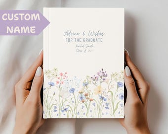 Custom Floral Graduation Hardcover Journal Matte, Floral Graduation Advice & Wishes Sign, Guestbook, Grad Party Gift