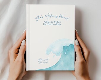 Making Waves Graduation Advice Book Class of 2025 Guest Book for Graduate, Personalized Keepsake for High School or College Graduation Party