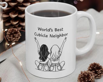 Worlds Best Cubicle Neighbor Mug Funny Coworker Gift, Office Coffee Mug for Work Bestie, Secret Santa Gift for Colleague