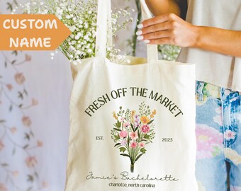 Frisch vom Markt Tote - Benutzerdefinierte Bachelorette Einkaufstasche, Bauernmarktgeschenk, Mädchenreisebevorzugung, Braut, um Geschenk zu sein, Brautpartytaschen