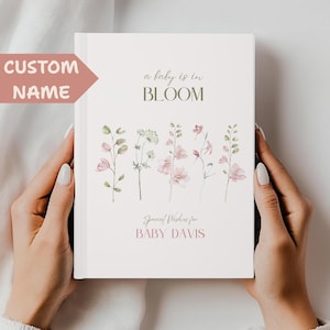 Hardcover Journal, Personalized Baby in Bloom Baby Shower Guest Book, Wildflower Baby Shower Journal, Pink Spring Flowers Baby Shower Book,