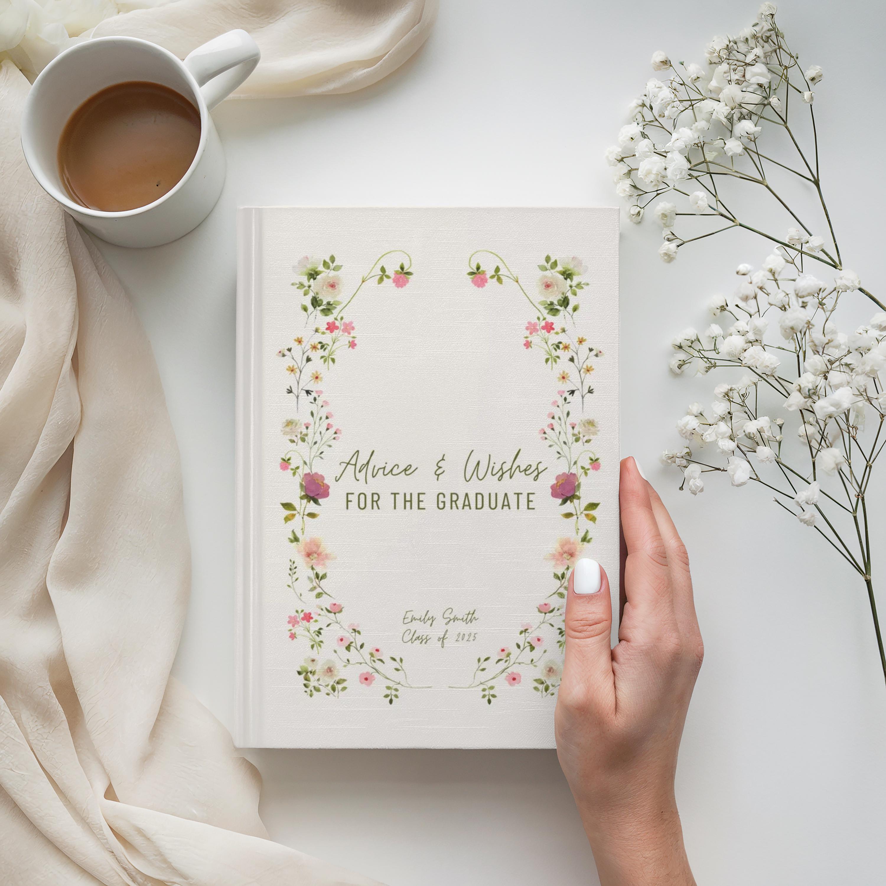 Floral Graduation Advice Journal – Custom Guestbook for Graduate, Grad ...