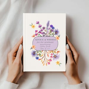 Carnet cartonné personnalisé pour l'obtention du diplôme floral mat, conseils floraux pour l'obtention du diplôme et signe de souhaits, livre d'or, cadeau de fête pour les diplômés