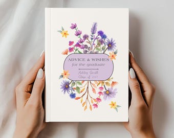 Custom Floral Graduation Hardcover Journal Matte, Floral Graduation Advice & Wishes Sign, Guestbook, Grad Party Gift