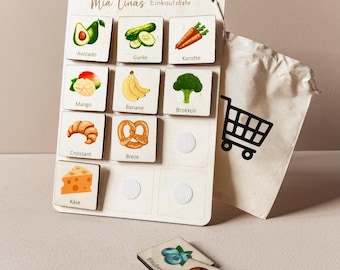 Shopping list personalized wood for children, playful learning, individual design food, gift, baptism, Christmas