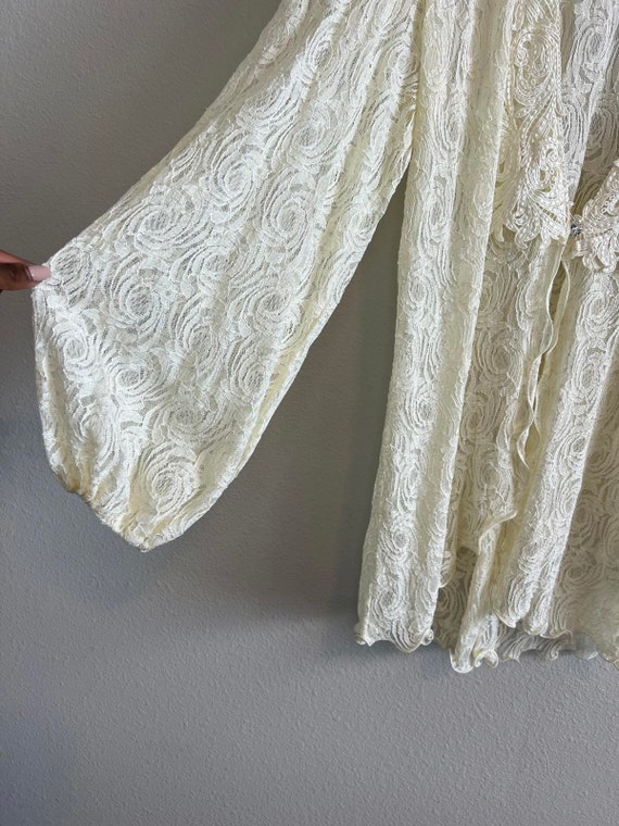 Vintage 90s Cream Lace Sheer  Long Cardigan Sweat… - image 3