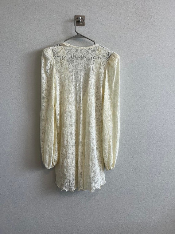 Vintage 90s Cream Lace Sheer  Long Cardigan Sweat… - image 2