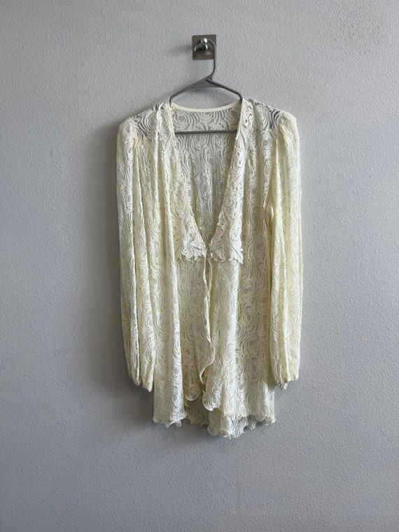 Vintage 90s Cream Lace Sheer  Long Cardigan Sweat… - image 1