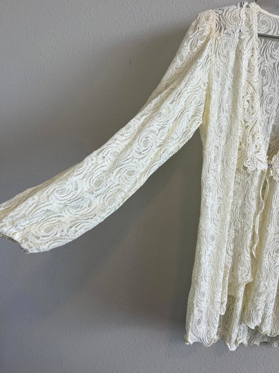 Vintage 90s Cream Lace Sheer  Long Cardigan Sweat… - image 5