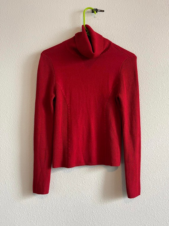 Y2K "Takeout" Red Fitted Rib Knit Turtleneck Long 