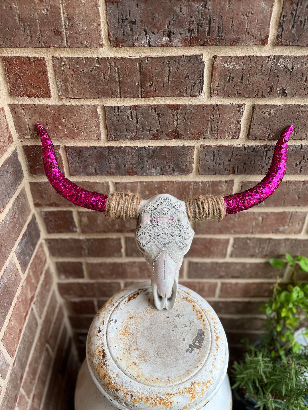 Bohemian Distressed Longhorn Wall Decor Hot Pink Glitter Lace Etsy