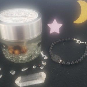 Protection Candle and Bracelet Combo with Gemstones | Charms, Obsidian,Hamsa,Lava Rock,Dragons Bloodstone, Fragrance,Essential Oil