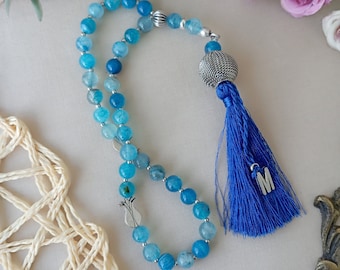 Blue Agate Ceyt 33 Beads Tasbih, Unisex Tasbih, Natural Gemstone Tasbihs