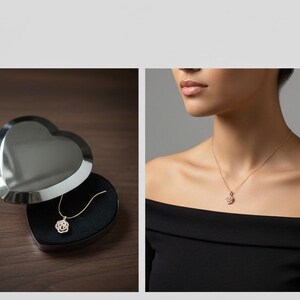 Rose Pendant Stainless Stell Chain Necklace, Gift for Women, 17.7 inch chain adjustable