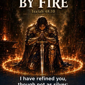 Refined By Fire Scripture Art, Isaiah 48:10 Anime Warrior Christian Print (Digital Download)