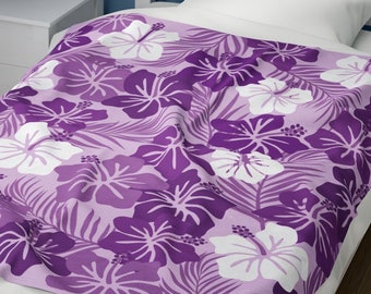 Purple Blanket Hawaiian Flower Velveteen Plush Blanket Tropical Decor Girl Blanket Hawaii Decor Beach Home Hawaiian Blanket Gift For Girls