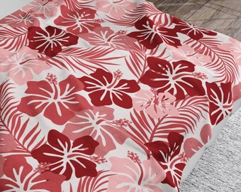 Red Blanket Hawaiian Flower Velveteen Plush Blanket Tropical Decor Girl Blanket Hawaii Decor Beach Home Hawaiian Blanket Gift For Girls