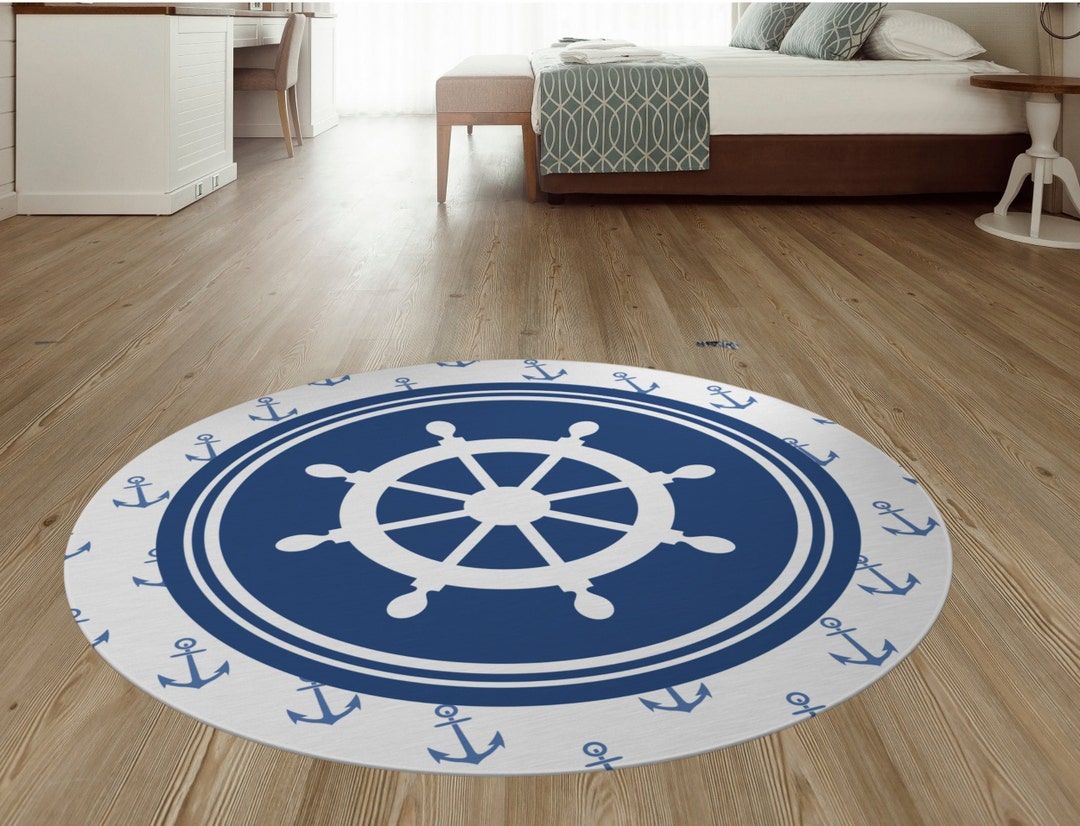 Ship's Wheel Round Rug for Oceanfront Home Sailor Rug Nautical Home ...
