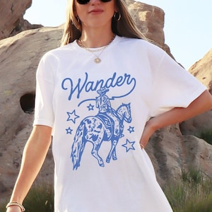 Wander Cowgirl T-shirt, Horseback Rider Equestrian Country Girl Western tshirt, Comfort Colors Size up for Oversize tee or Tshirt Dress. image 1