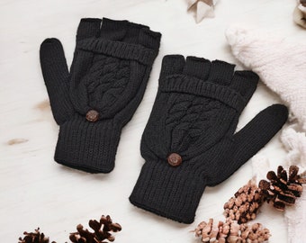 Cable Knit Gloves for Women Mittens Fingerless Gloves Warm Thermal Winter Wool Blend