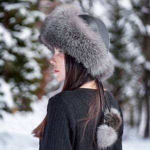 Women Grey Warm Winter Hat Faux Fur Russian Cossack Style Lina & Lily Women main image 3