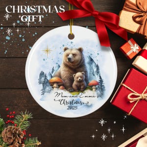 Personalized Bear Family Ornament: Watercolor Christmas Decor