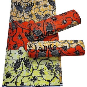 Orange and Yellow Floral Ankara Wax Print Fabric with Abstract Plant Design – 6 Yards | African Cotton Ankara for Dresses & Headwraps