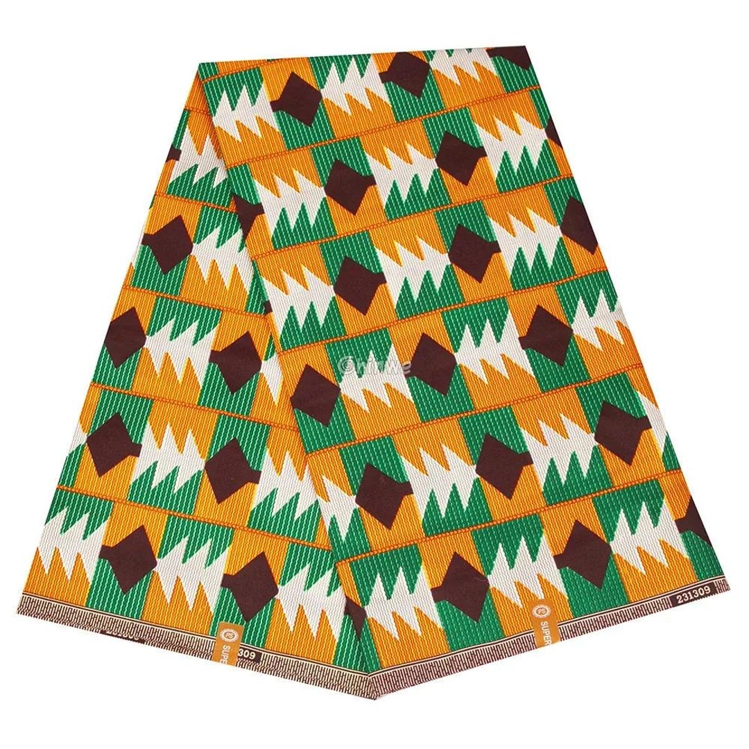 Geometric Ankara Wax Print Fabric With Green, Orange, and Brown ...
